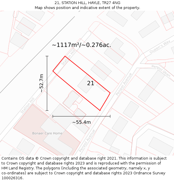 21, STATION HILL, HAYLE, TR27 4NG: Plot and title map