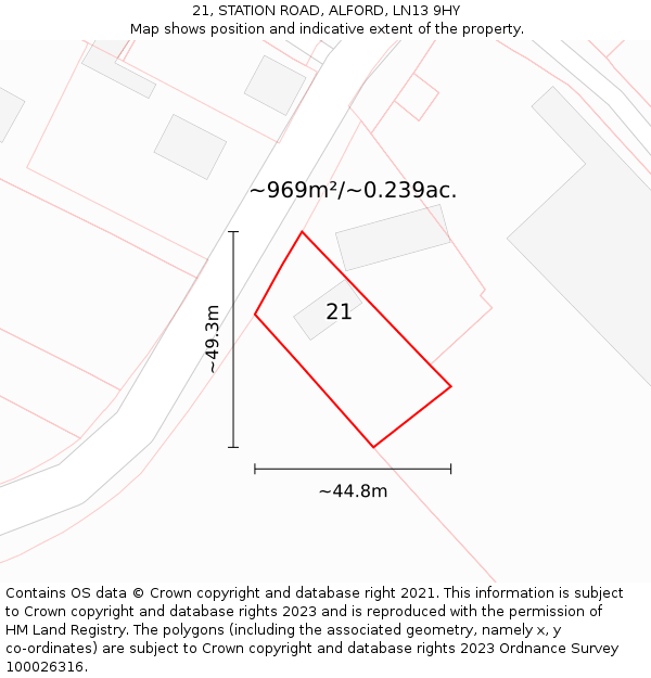 21, STATION ROAD, ALFORD, LN13 9HY: Plot and title map