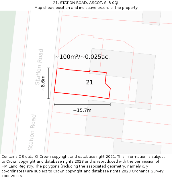 21, STATION ROAD, ASCOT, SL5 0QL: Plot and title map