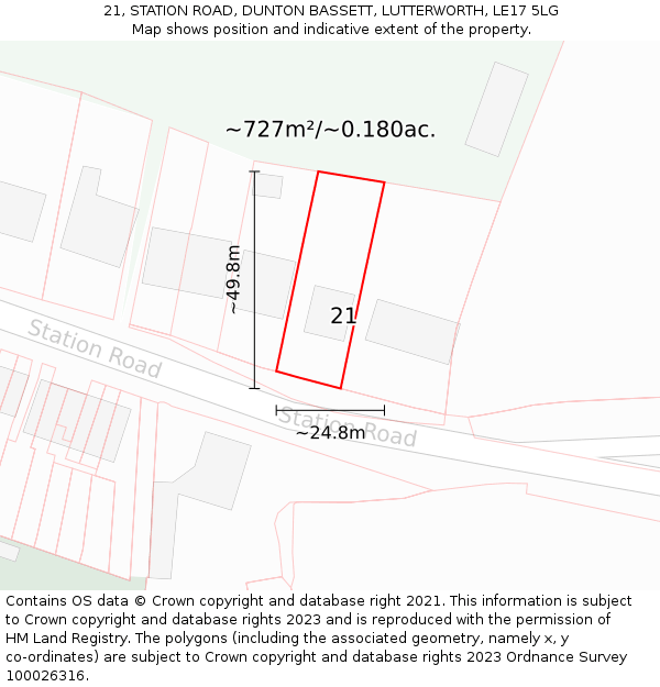 21, STATION ROAD, DUNTON BASSETT, LUTTERWORTH, LE17 5LG: Plot and title map