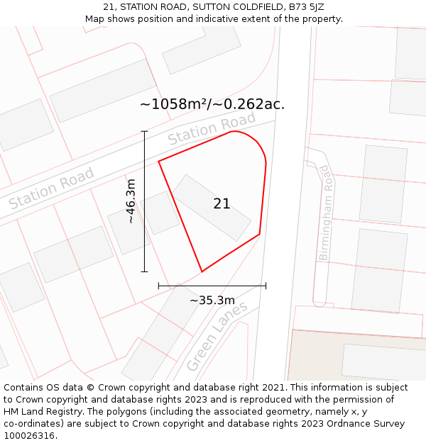 21, STATION ROAD, SUTTON COLDFIELD, B73 5JZ: Plot and title map