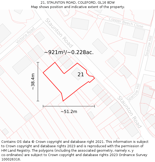 21, STAUNTON ROAD, COLEFORD, GL16 8DW: Plot and title map