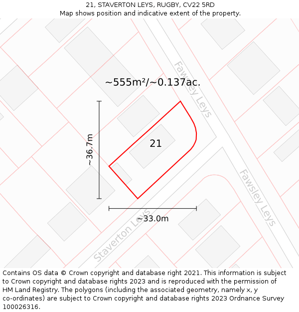 21, STAVERTON LEYS, RUGBY, CV22 5RD: Plot and title map