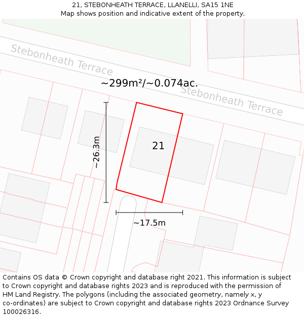 21, STEBONHEATH TERRACE, LLANELLI, SA15 1NE: Plot and title map