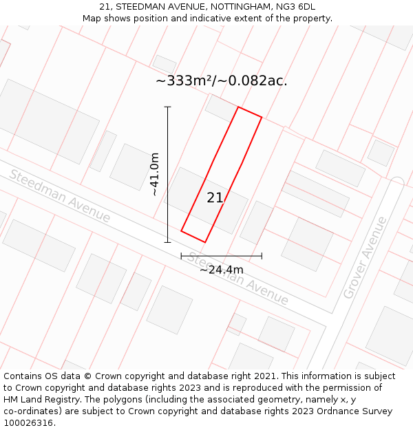 21, STEEDMAN AVENUE, NOTTINGHAM, NG3 6DL: Plot and title map