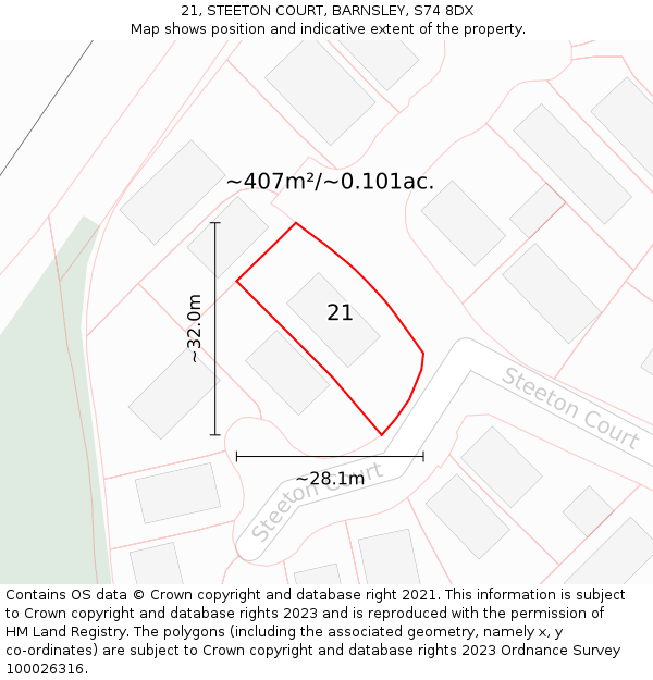 21, STEETON COURT, BARNSLEY, S74 8DX: Plot and title map