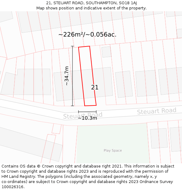 21, STEUART ROAD, SOUTHAMPTON, SO18 1AJ: Plot and title map