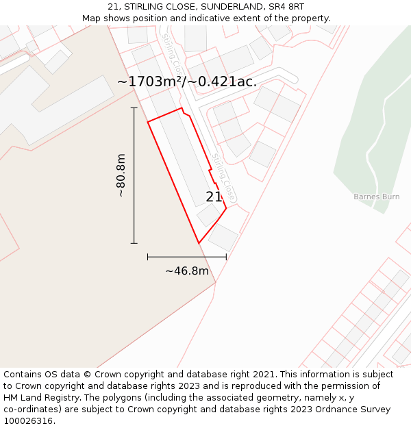 21, STIRLING CLOSE, SUNDERLAND, SR4 8RT: Plot and title map