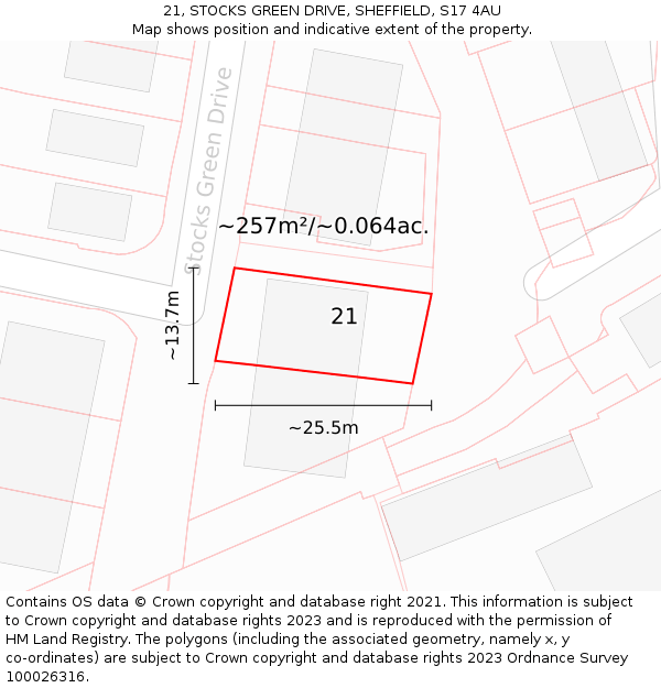 21, STOCKS GREEN DRIVE, SHEFFIELD, S17 4AU: Plot and title map