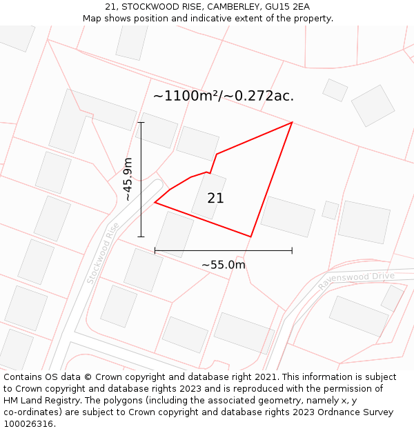 21, STOCKWOOD RISE, CAMBERLEY, GU15 2EA: Plot and title map