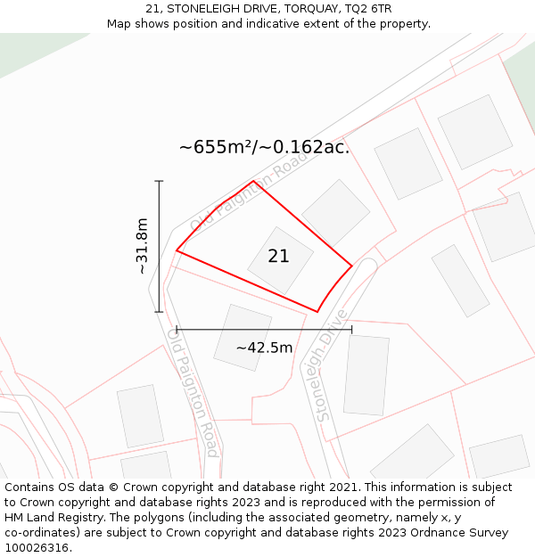 21, STONELEIGH DRIVE, TORQUAY, TQ2 6TR: Plot and title map