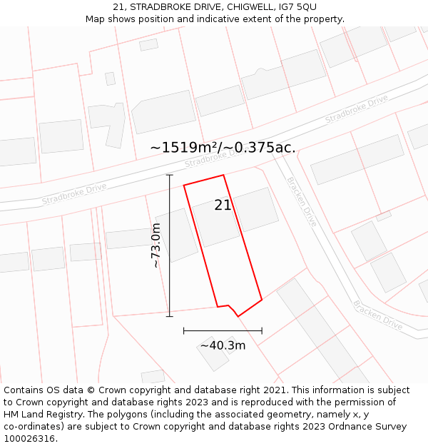 21, STRADBROKE DRIVE, CHIGWELL, IG7 5QU: Plot and title map