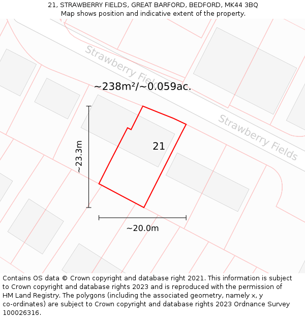 21, STRAWBERRY FIELDS, GREAT BARFORD, BEDFORD, MK44 3BQ: Plot and title map