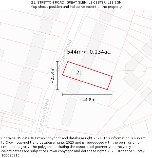 21, STRETTON ROAD, GREAT GLEN, LEICESTER, LE8 9GN: Plot and title map