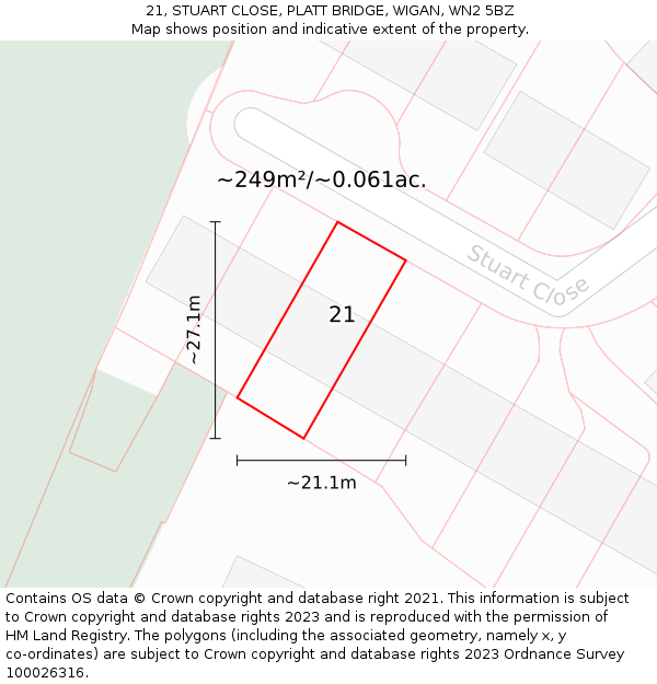 21, STUART CLOSE, PLATT BRIDGE, WIGAN, WN2 5BZ: Plot and title map