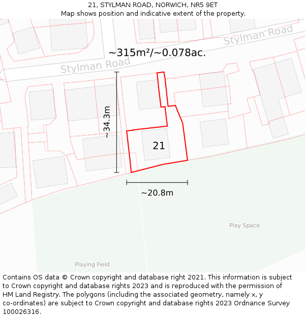 21, STYLMAN ROAD, NORWICH, NR5 9ET: Plot and title map