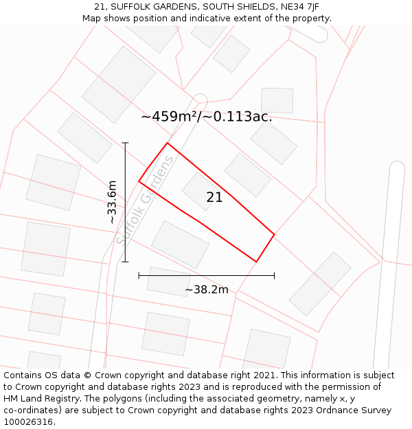 21, SUFFOLK GARDENS, SOUTH SHIELDS, NE34 7JF: Plot and title map