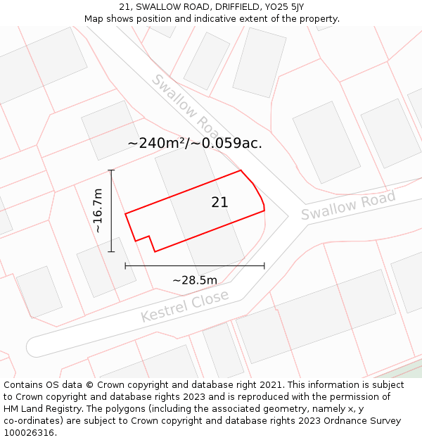 21, SWALLOW ROAD, DRIFFIELD, YO25 5JY: Plot and title map