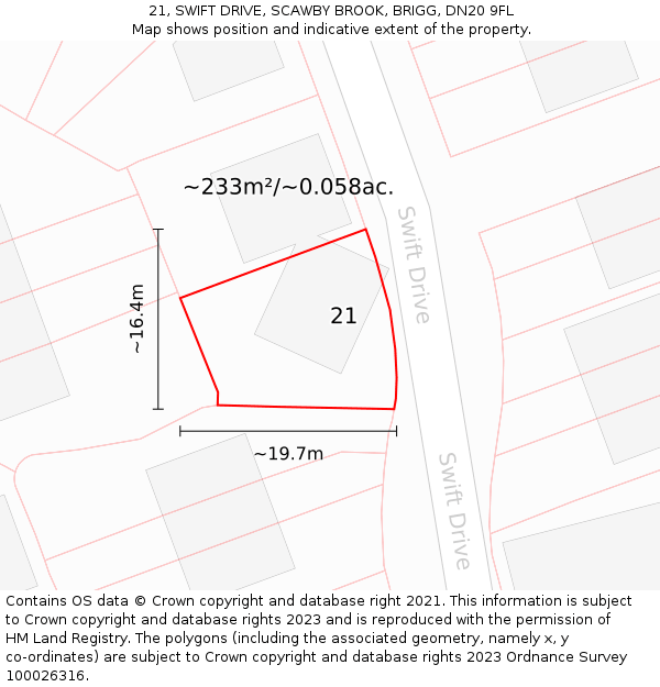 21, SWIFT DRIVE, SCAWBY BROOK, BRIGG, DN20 9FL: Plot and title map