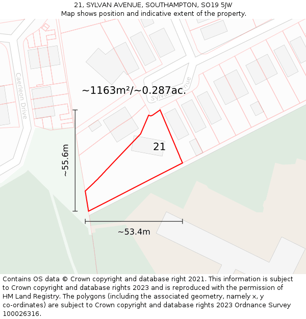 21, SYLVAN AVENUE, SOUTHAMPTON, SO19 5JW: Plot and title map