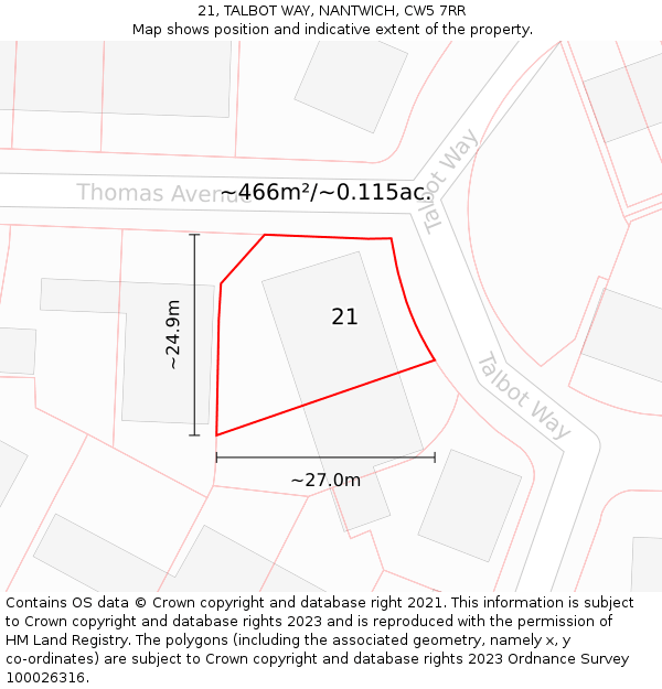 21, TALBOT WAY, NANTWICH, CW5 7RR: Plot and title map