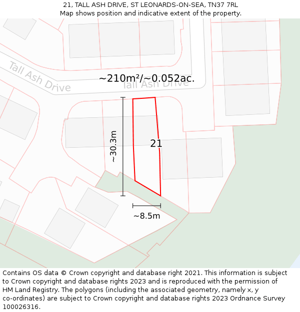 21, TALL ASH DRIVE, ST LEONARDS-ON-SEA, TN37 7RL: Plot and title map