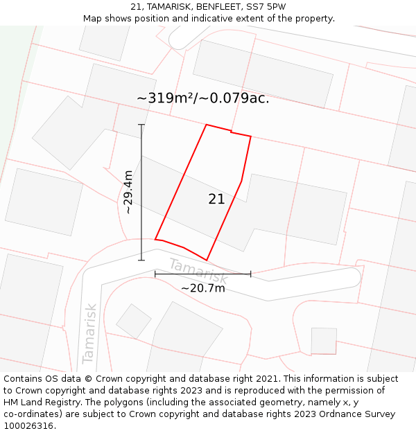 21, TAMARISK, BENFLEET, SS7 5PW: Plot and title map