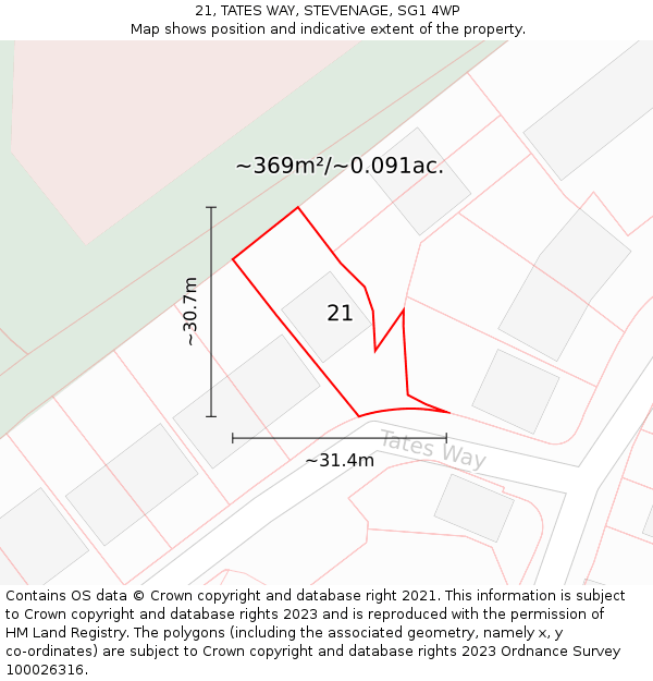 21, TATES WAY, STEVENAGE, SG1 4WP: Plot and title map