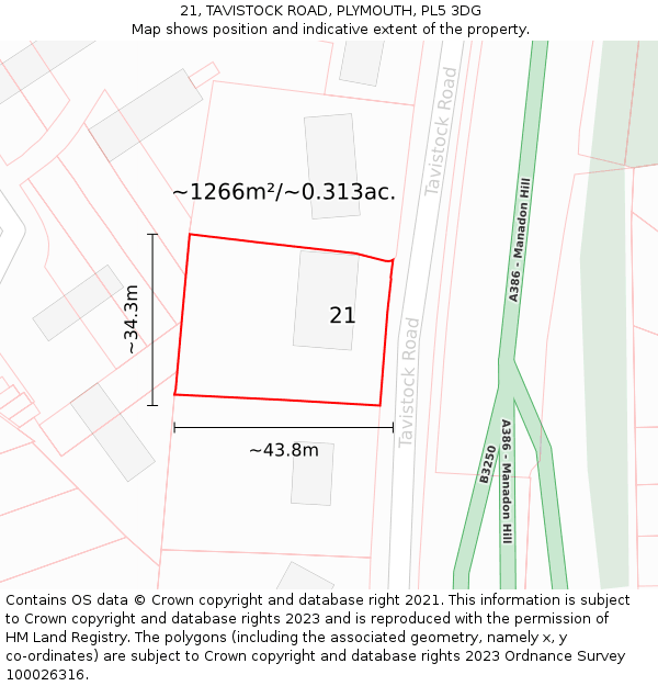 21, TAVISTOCK ROAD, PLYMOUTH, PL5 3DG: Plot and title map