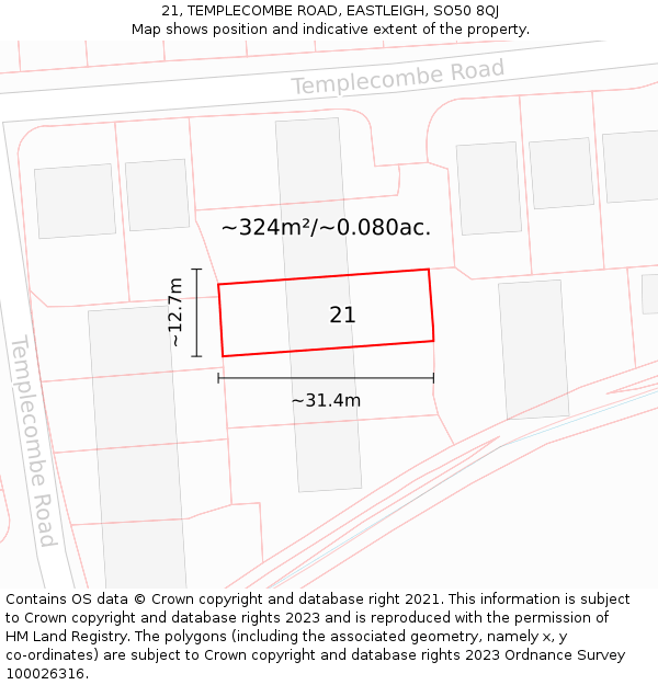 21, TEMPLECOMBE ROAD, EASTLEIGH, SO50 8QJ: Plot and title map