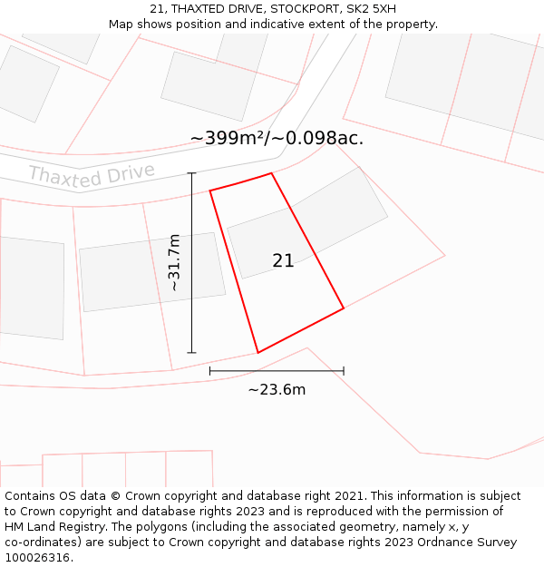 21, THAXTED DRIVE, STOCKPORT, SK2 5XH: Plot and title map