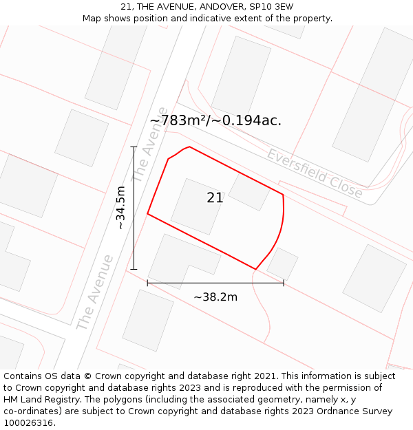 21, THE AVENUE, ANDOVER, SP10 3EW: Plot and title map