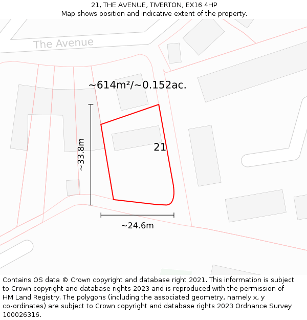 21, THE AVENUE, TIVERTON, EX16 4HP: Plot and title map