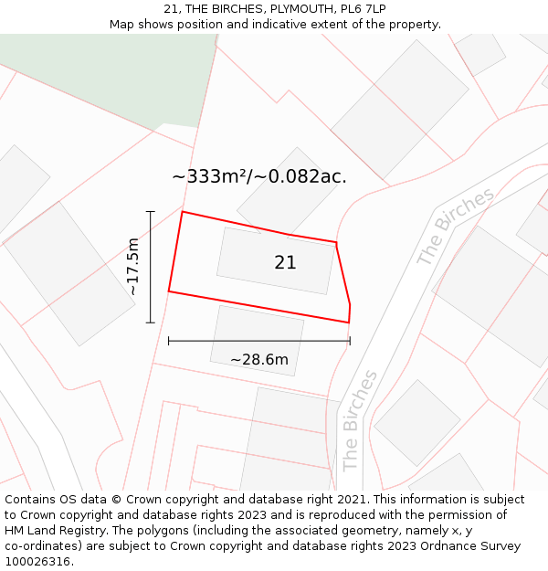21, THE BIRCHES, PLYMOUTH, PL6 7LP: Plot and title map