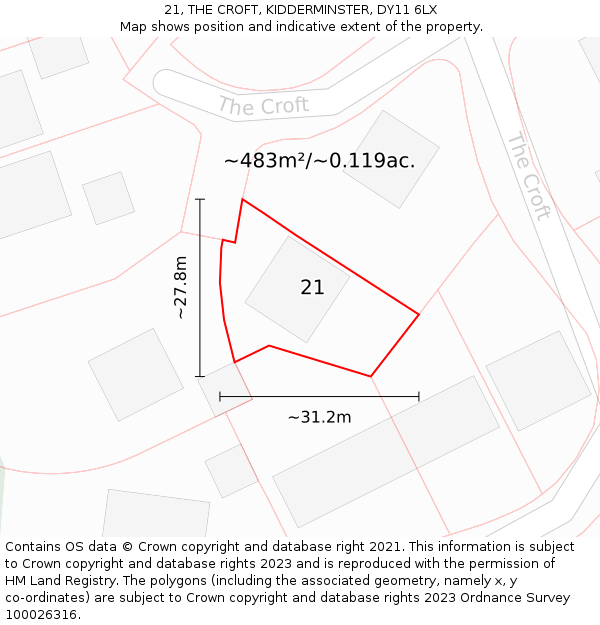 21, THE CROFT, KIDDERMINSTER, DY11 6LX: Plot and title map