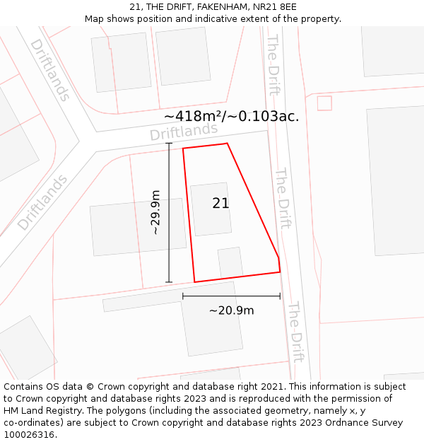 21, THE DRIFT, FAKENHAM, NR21 8EE: Plot and title map