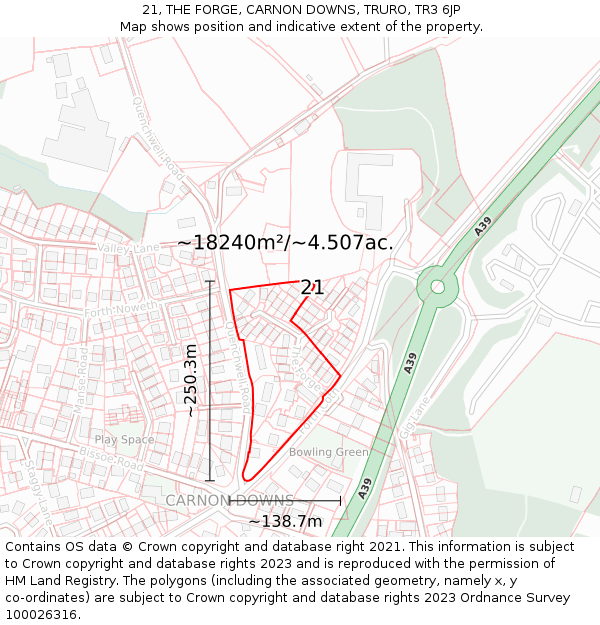 21, THE FORGE, CARNON DOWNS, TRURO, TR3 6JP: Plot and title map