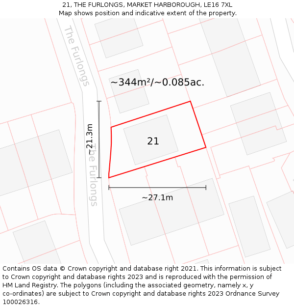 21, THE FURLONGS, MARKET HARBOROUGH, LE16 7XL: Plot and title map