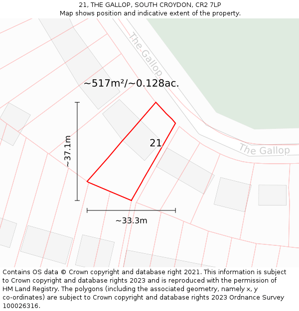 21, THE GALLOP, SOUTH CROYDON, CR2 7LP: Plot and title map