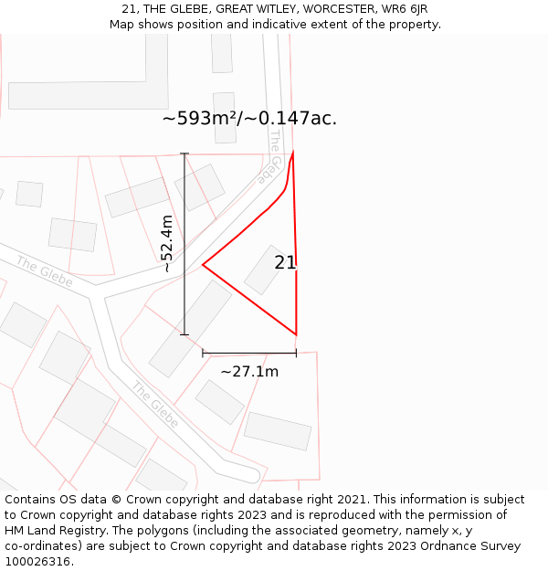 21, THE GLEBE, GREAT WITLEY, WORCESTER, WR6 6JR: Plot and title map