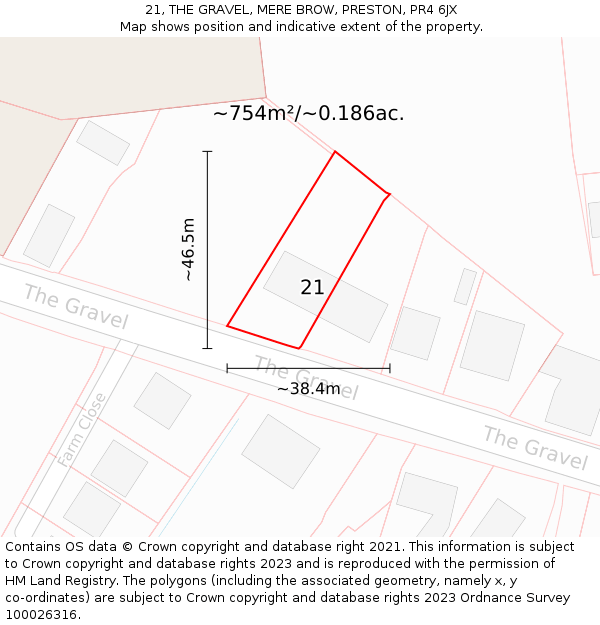 21, THE GRAVEL, MERE BROW, PRESTON, PR4 6JX: Plot and title map