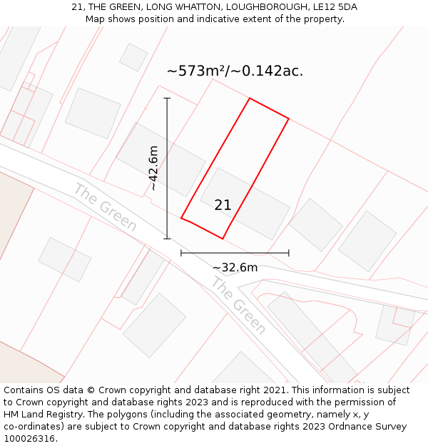 21, THE GREEN, LONG WHATTON, LOUGHBOROUGH, LE12 5DA: Plot and title map