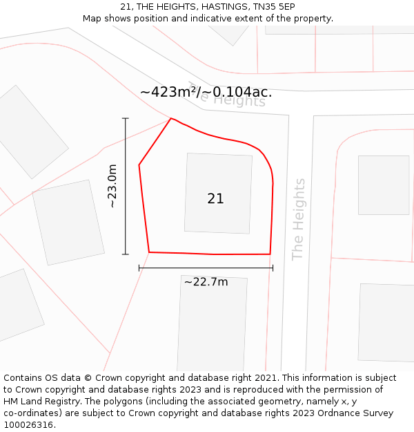 21, THE HEIGHTS, HASTINGS, TN35 5EP: Plot and title map