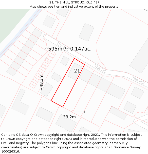 21, THE HILL, STROUD, GL5 4EP: Plot and title map