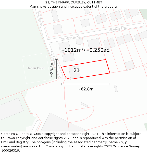 21, THE KNAPP, DURSLEY, GL11 4BT: Plot and title map