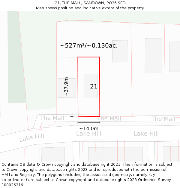 21, THE MALL, SANDOWN, PO36 9ED: Plot and title map