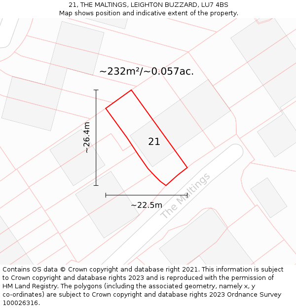 21, THE MALTINGS, LEIGHTON BUZZARD, LU7 4BS: Plot and title map