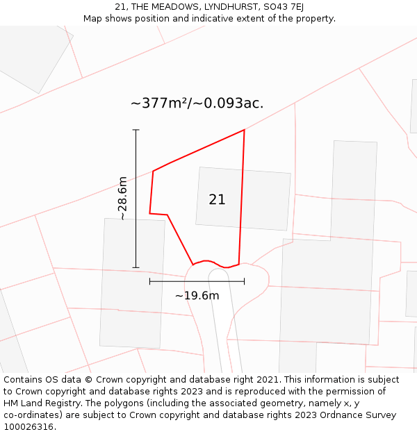 21, THE MEADOWS, LYNDHURST, SO43 7EJ: Plot and title map