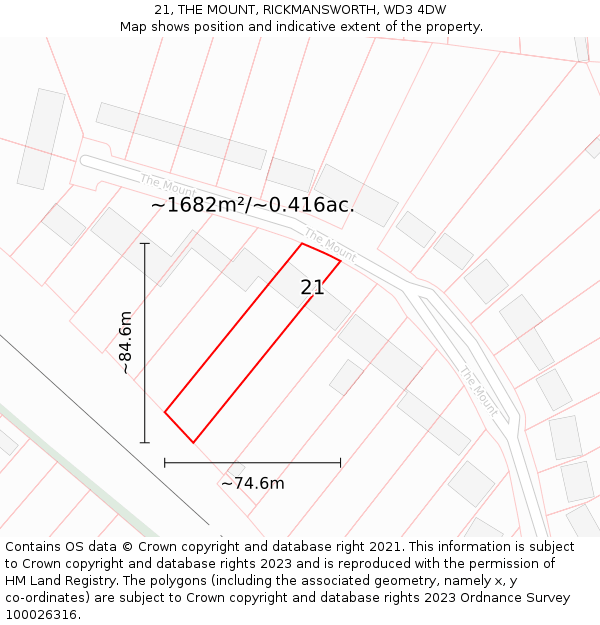 21, THE MOUNT, RICKMANSWORTH, WD3 4DW: Plot and title map