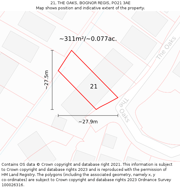 21, THE OAKS, BOGNOR REGIS, PO21 3AE: Plot and title map